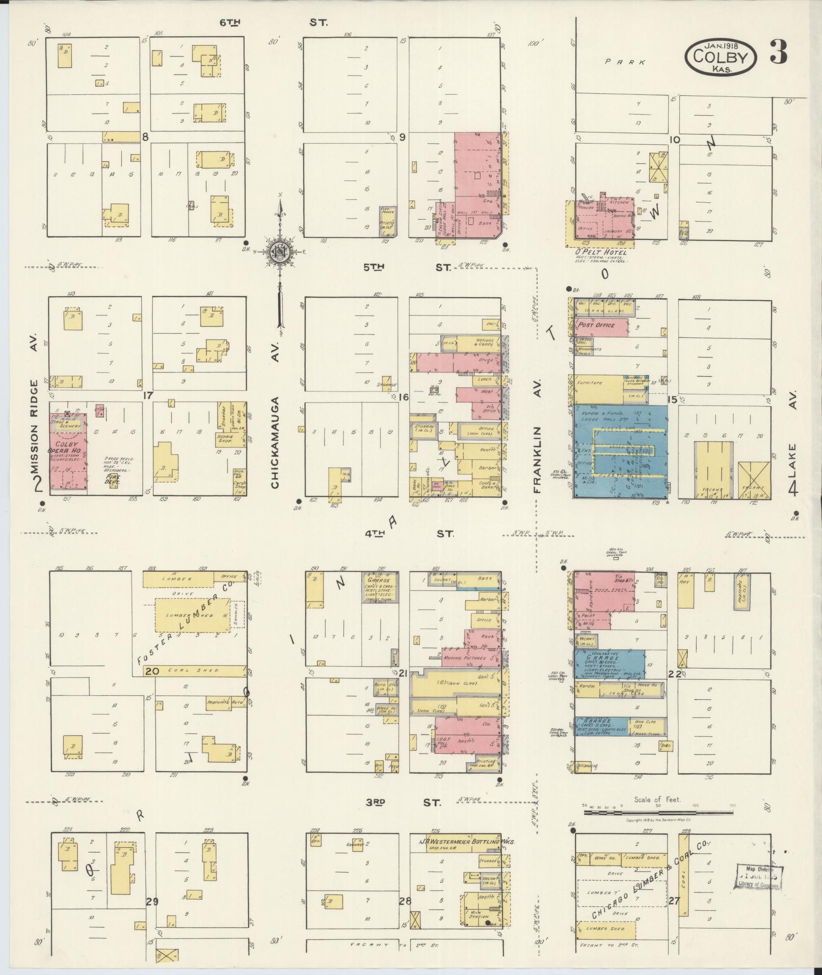 Sanborn Fire Insurance Map from Colby, Thomas County, Kansas (1918), Sheet #0003 - Complete Map Set gallery image, historic Sanborn map, vintage wall art, Kansas Kansas