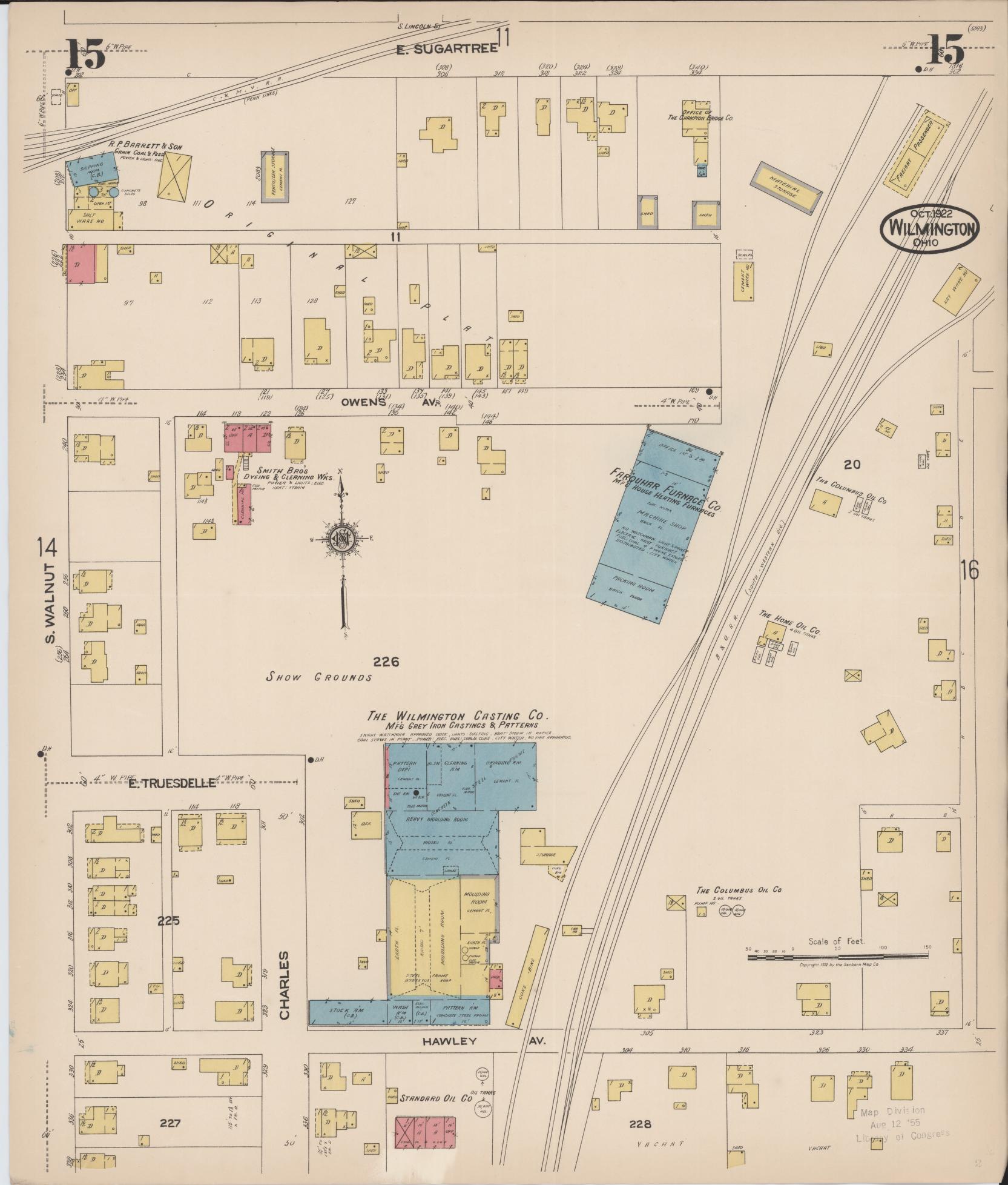 Sanborn Fire Insurance Map from Wilmington, Clinton County, Ohio (1922), Sheet #0015 - Complete Map Set gallery image, historic Sanborn map, vintage wall art, Ohio Ohio