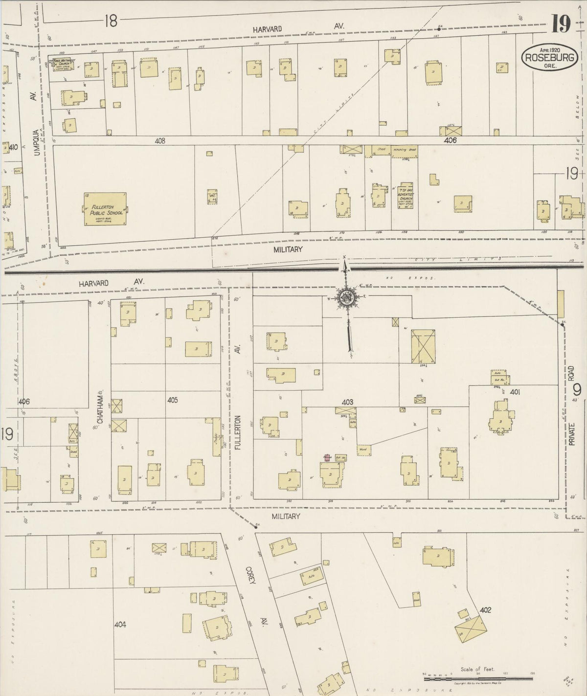 Sanborn Fire Insurance Map from Roseburg, Douglas County, Oregon (1920), Sheet #0019 - Historic Sanborn Fire Insurance Map Print, vintage old map wall art, antique decor, genealogy gift, Oregon Oregon map