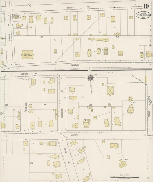 Sanborn Fire Insurance Map from Roseburg, Douglas County, Oregon (1920), Sheet #0019 - Historic Sanborn Fire Insurance Map Print, vintage old map wall art, antique decor, genealogy gift, Oregon Oregon map