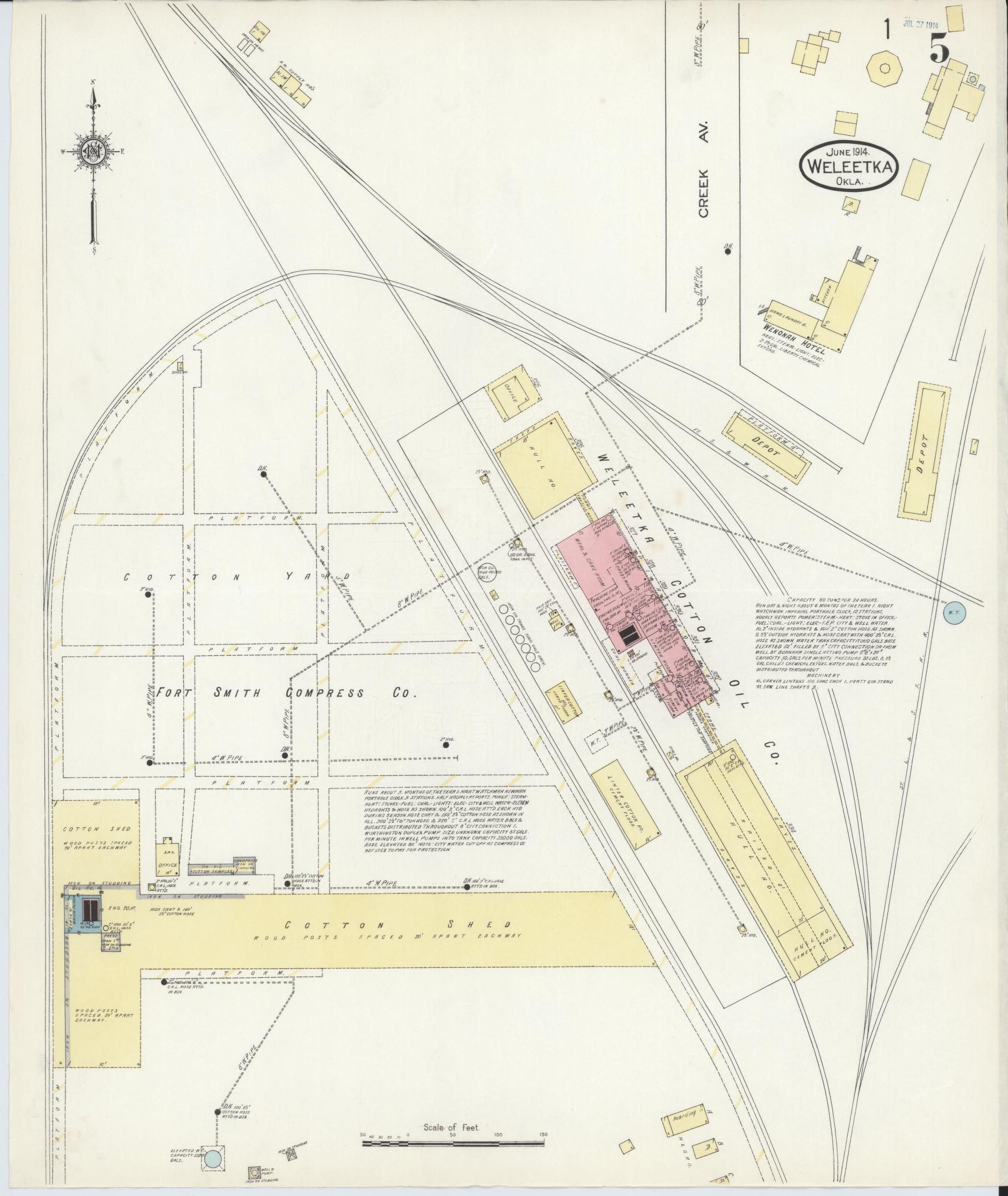 Sanborn Fire Insurance Map from Weleetka, Okfuskee County, Oklahoma (1914), Sheet #0005 - Complete Map Set gallery image, historic Sanborn map, vintage wall art, Oklahoma Oklahoma