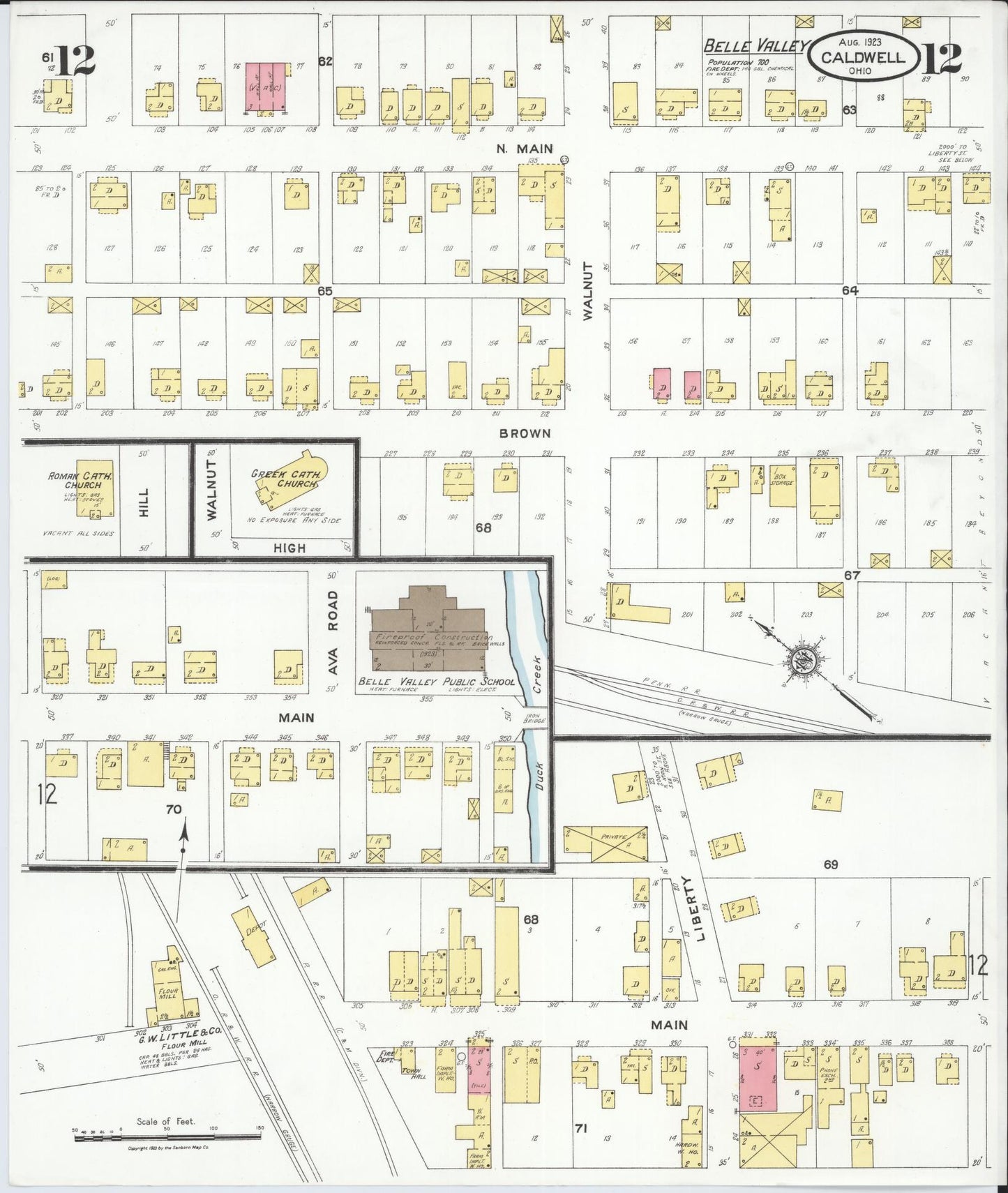 Sanborn Fire Insurance Map from Caldwell, Noble County, Ohio (1923), Sheet #0012 - Historic Sanborn Fire Insurance Map Print, vintage old map wall art, antique decor, genealogy gift, Ohio Ohio map