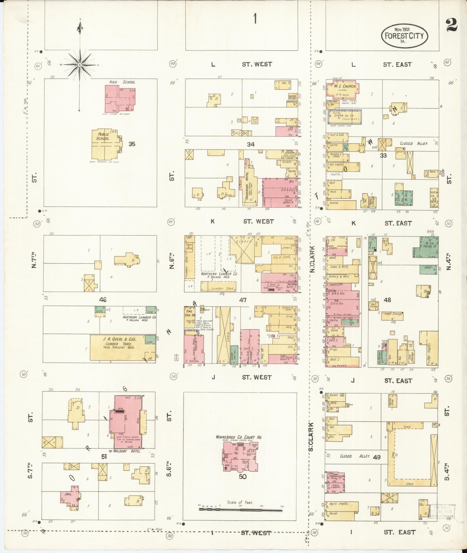 Sanborn Fire Insurance Map from Forest City, Winnebago County, Iowa (1901), Sheet #0002 - Historic Sanborn Fire Insurance Map Print, vintage old map wall art