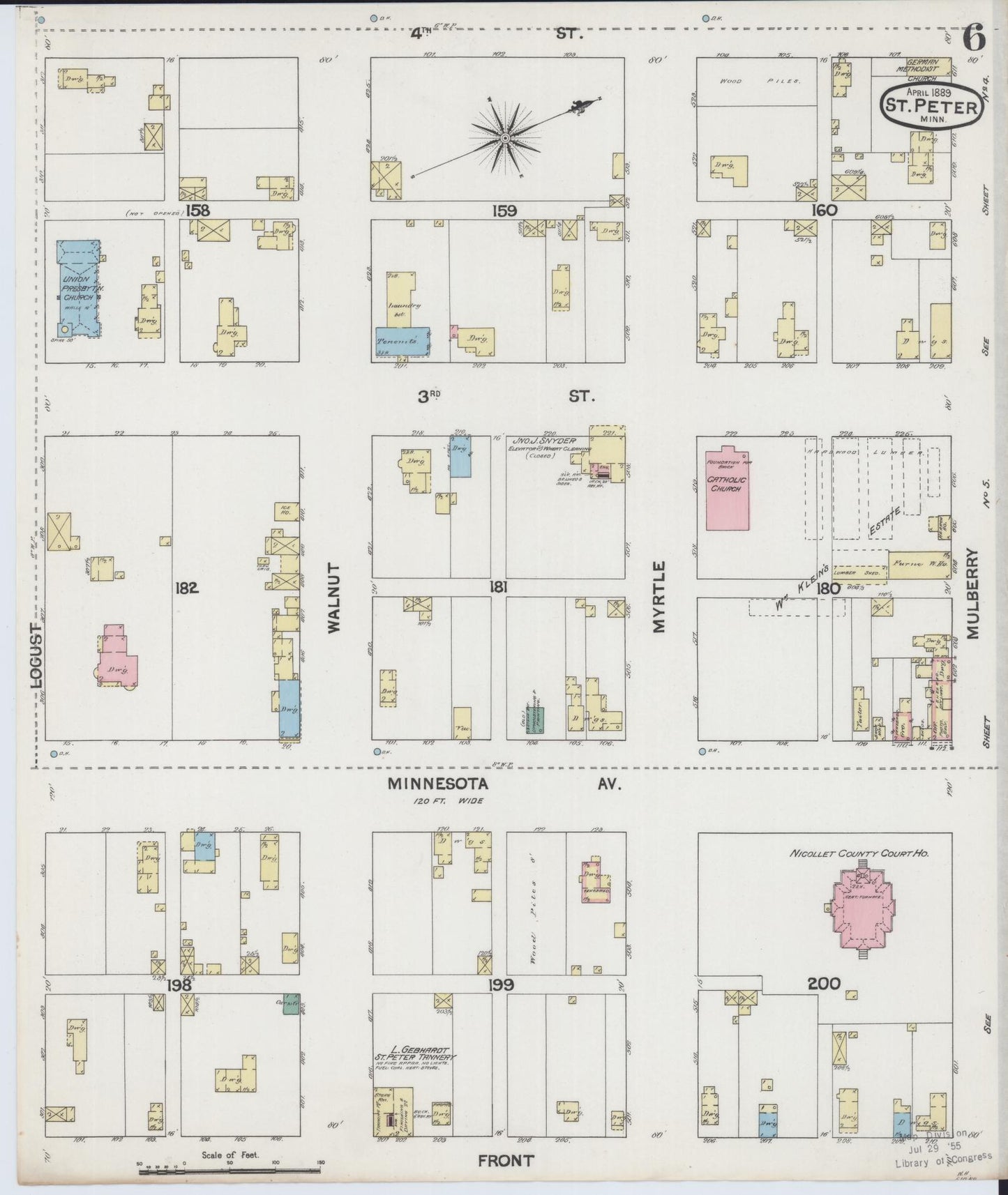 Sanborn Fire Insurance Map from Saint Peter, Nicollet County, Minnesota (1889), Sheet #0006 - Complete Map Set gallery image, historic Sanborn map, vintage wall art, Minnesota Minnesota