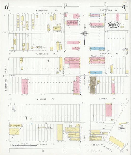 Sanborn Fire Insurance Map from Borger, Hutchinson County, Texas (1928), Sheet #0006 - Historic Sanborn Fire Insurance Map Print, vintage old map wall art, antique decor, genealogy gift, Texas Texas map