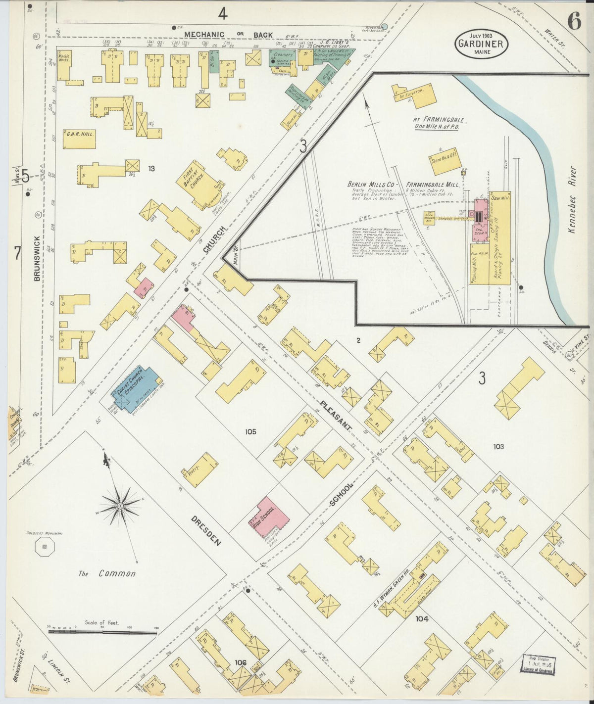 Sanborn Fire Insurance Map from Gardiner, Kennebec County, Maine (1903), Sheet #0006 - Complete Map Set gallery image, historic Sanborn map, vintage wall art, Maine Maine