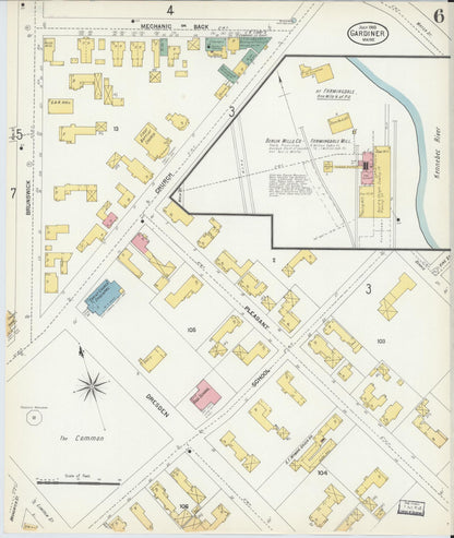 Sanborn Fire Insurance Map from Gardiner, Kennebec County, Maine (1903), Sheet #0006 - Complete Map Set gallery image, historic Sanborn map, vintage wall art, Maine Maine