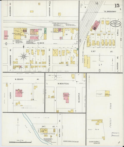 Sanborn Fire Insurance Map from Sedalia, Pettis County, Missouri (1898), Sheet #0015 - Historic Sanborn Fire Insurance Map Print, vintage old map wall art, antique decor, genealogy gift, Missouri Missouri map