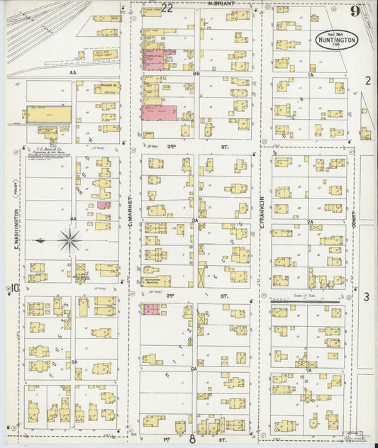 Sanborn Fire Insurance Map from Huntington, Huntington County, Indiana (1904), Sheet #0009 - Historic Sanborn Fire Insurance Map Print, vintage old map wall art, antique decor, genealogy gift, Indiana Indiana map