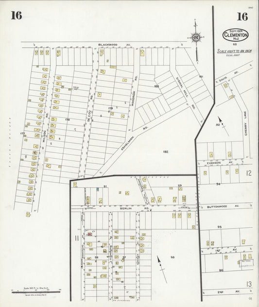 Sanborn Fire Insurance Map from Clementon, Camden County, New Jersey (1924), Sheet #0016 - Historic Sanborn Fire Insurance Map Print, vintage old map wall art, antique decor, genealogy gift, New Jersey New Jersey map
