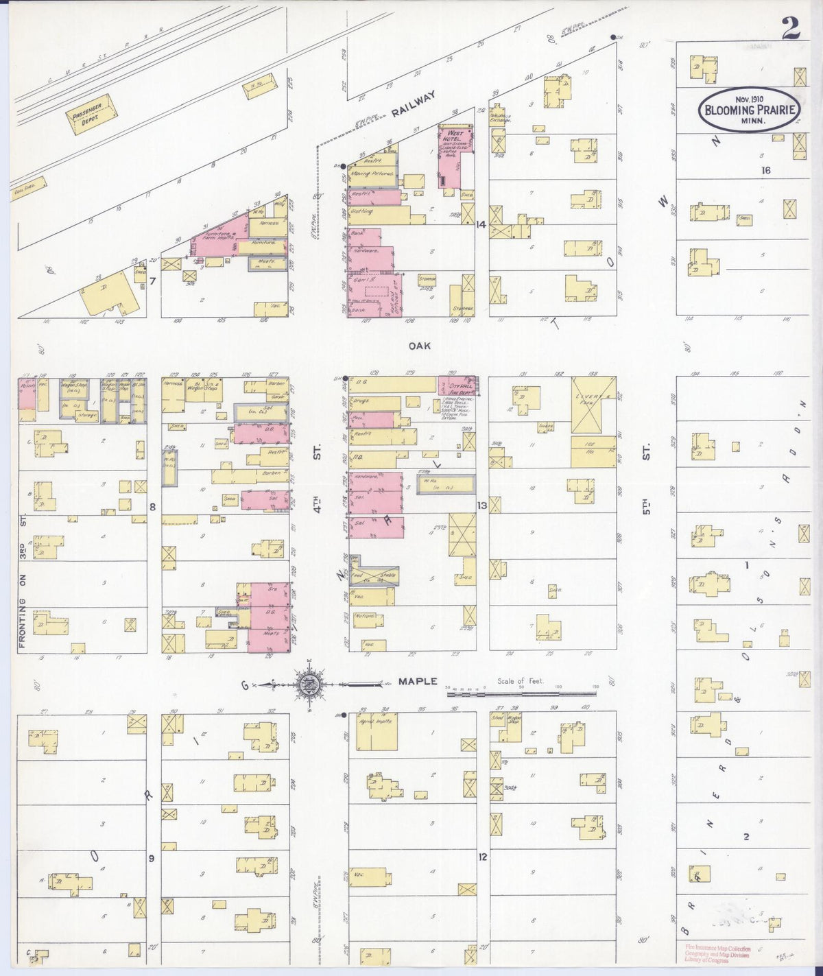 Sanborn Fire Insurance Map from Blooming Prairie, Steele County, Minnesota (1910), Sheet #0002 - Complete Map Set gallery image, historic Sanborn map, vintage wall art, Minnesota Minnesota