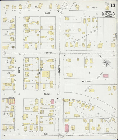 Sanborn Fire Insurance Map from Red Wing, Goodhue County, Minnesota (1895), Sheet #0013 - Historic Sanborn Fire Insurance Map Print, vintage old map wall art, antique decor, genealogy gift, Minnesota Minnesota map