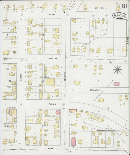 Sanborn Fire Insurance Map from Red Wing, Goodhue County, Minnesota (1895), Sheet #0013 - Historic Sanborn Fire Insurance Map Print, vintage old map wall art, antique decor, genealogy gift, Minnesota Minnesota map