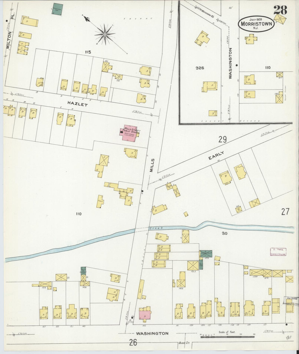 Sanborn Fire Insurance Map from Morristown, Morris County, New Jersey (1909), Sheet #0028 - Historic Sanborn Fire Insurance Map Print, vintage old map wall art, antique decor, genealogy gift, New Jersey New Jersey map