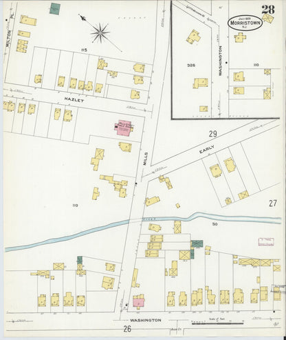 Sanborn Fire Insurance Map from Morristown, Morris County, New Jersey (1909), Sheet #0028 - Historic Sanborn Fire Insurance Map Print, vintage old map wall art, antique decor, genealogy gift, New Jersey New Jersey map