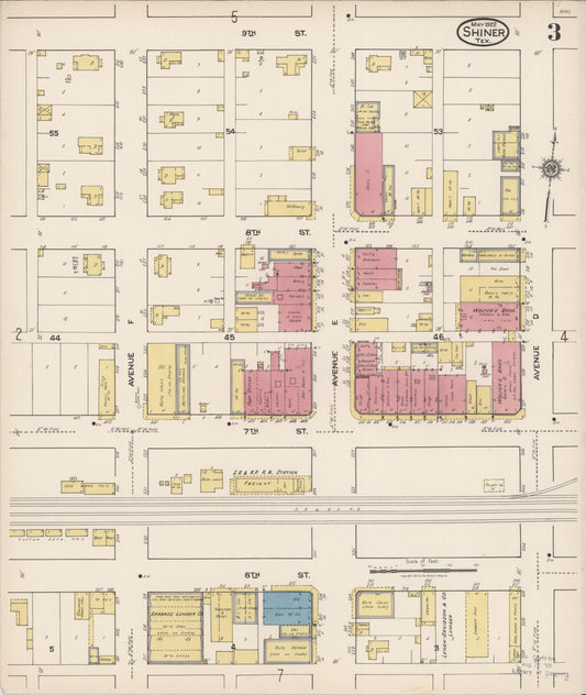 Sanborn Fire Insurance Map from Shiner, Lavaca County, Texas (1922), Sheet #0003 - Historic Sanborn Fire Insurance Map Print, vintage old map wall art, antique decor, genealogy gift, Texas Texas map
