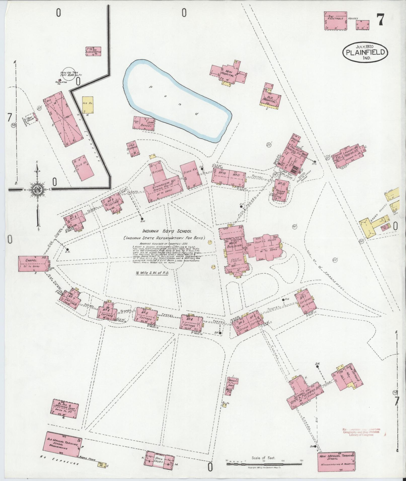 Sanborn Fire Insurance Map from Plainfield, Hendricks County, Indiana (1920), Sheet #0007 - Historic Sanborn Fire Insurance Map Print, vintage old map wall art, antique decor, genealogy gift, Indiana Indiana map