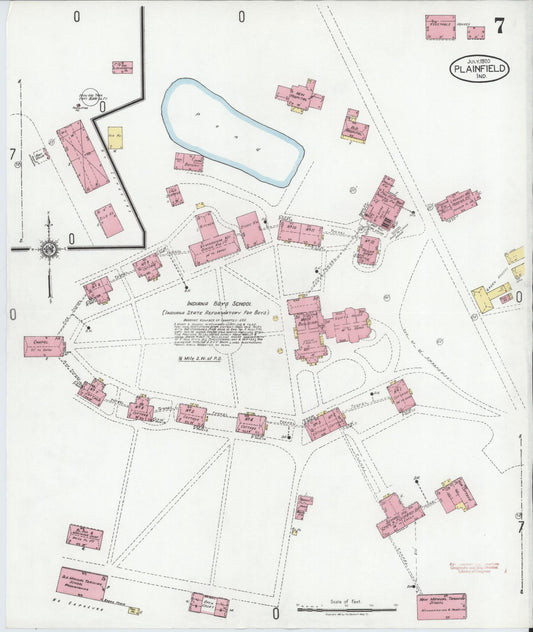 Sanborn Fire Insurance Map from Plainfield, Hendricks County, Indiana (1920), Sheet #0007 - Historic Sanborn Fire Insurance Map Print, vintage old map wall art, antique decor, genealogy gift, Indiana Indiana map