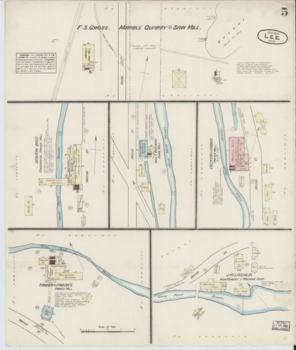 Sanborn Fire Insurance Map from Lee, Berkshire County, Massachusetts (1884), Sheet #0005 - Complete Map Set gallery image, historic Sanborn map, vintage wall art, Massachusetts Massachusetts