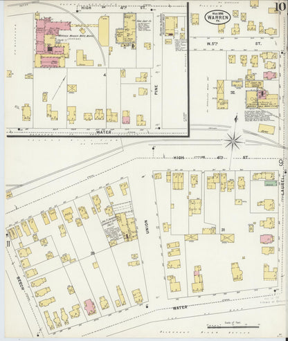 Sanborn Fire Insurance Map from Warren, Warren County, Pennsylvania (1898), Sheet #0010 - Historic Sanborn Fire Insurance Map Print, vintage old map wall art, antique decor, genealogy gift, Pennsylvania Pennsylvania map