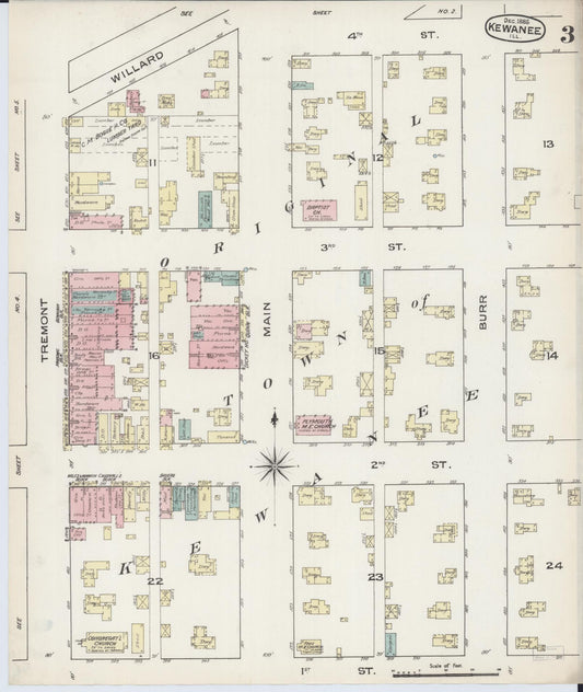Sanborn Fire Insurance Map from Kewanee, Henry County, Illinois (1885), Sheet #0003 - Historic Sanborn Fire Insurance Map Print, vintage old map wall art, antique decor, genealogy gift, Illinois Illinois map