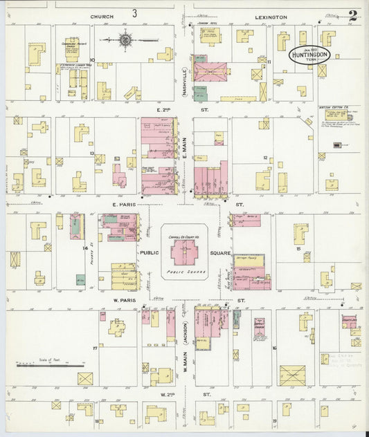 Sanborn Fire Insurance Map from Huntingdon, Carroll County, Tennessee (1910), Sheet #0002 - Historic Sanborn Fire Insurance Map Print, vintage old map wall art, antique decor, genealogy gift, Tennessee Tennessee map