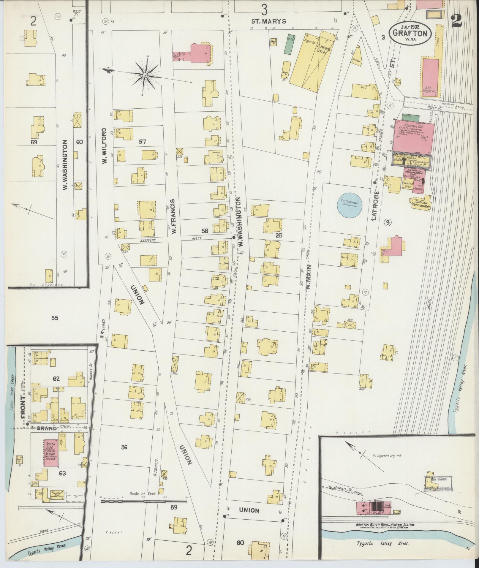 Sanborn Fire Insurance Map from Grafton, Taylor County, West Virginia (1902), Sheet #0002 - Complete Map Set gallery image, historic Sanborn map, vintage wall art, West Virginia West Virginia