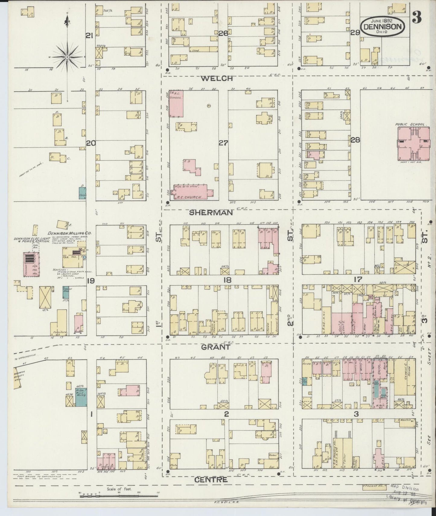 Sanborn Fire Insurance Map from Dennison, Tuscarawas County, Ohio (1892), Sheet #0003 - Historic Sanborn Fire Insurance Map Print, vintage old map wall art, antique decor, genealogy gift, Ohio Ohio map