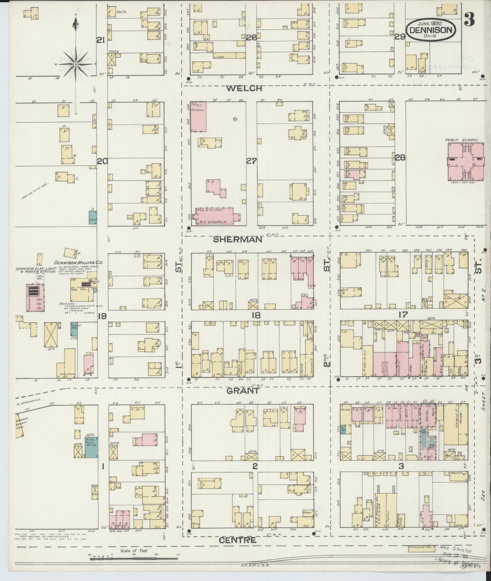 Sanborn Fire Insurance Map from Dennison, Tuscarawas County, Ohio (1892), Sheet #0003 - Historic Sanborn Fire Insurance Map Print, vintage old map wall art, antique decor, genealogy gift, Ohio Ohio map