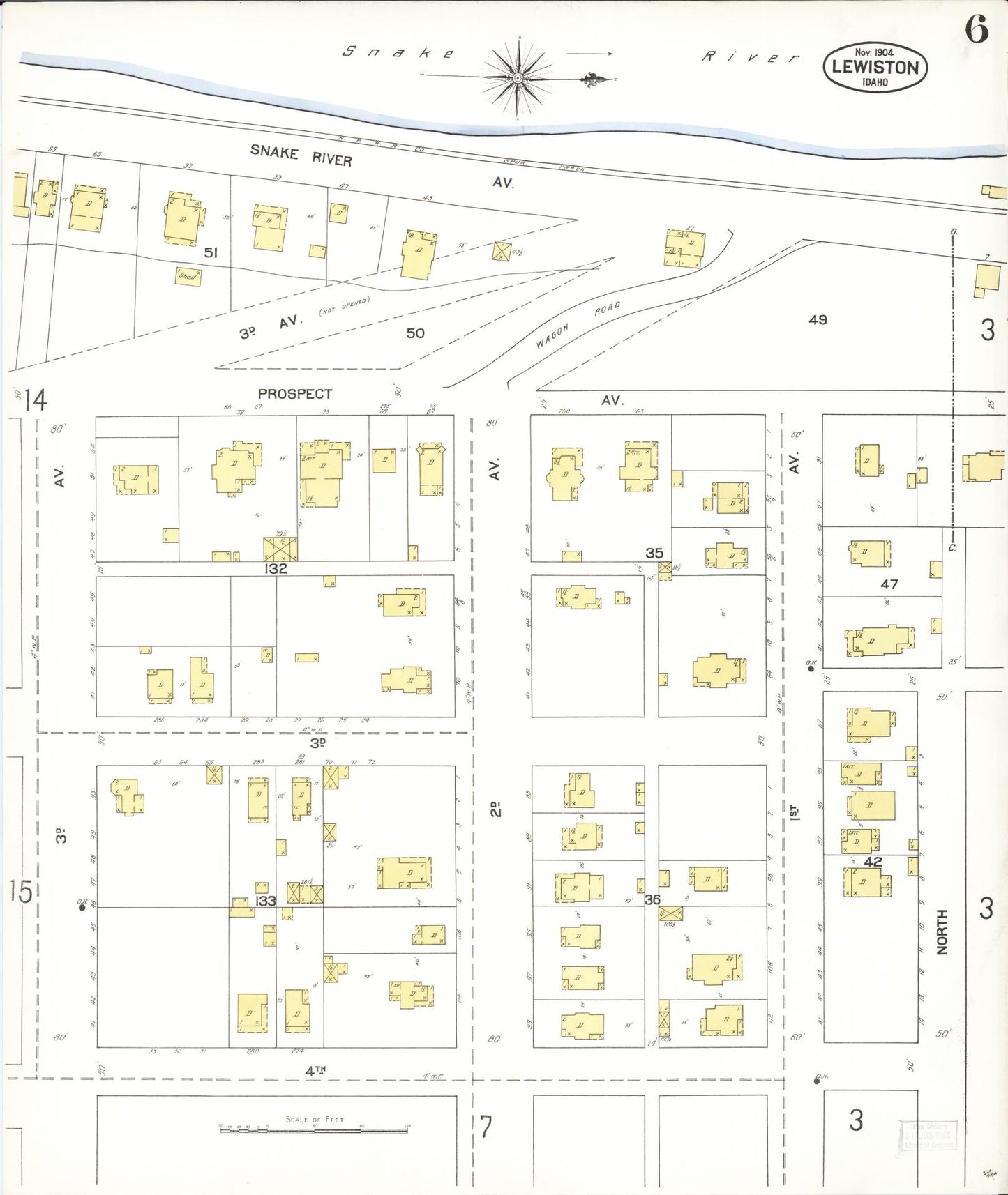 Sanborn Fire Insurance Map from Lewiston, Nez Perce County, Idaho (1904), Sheet #0006 - Complete Map Set gallery image, historic Sanborn map, vintage wall art, Idaho Idaho