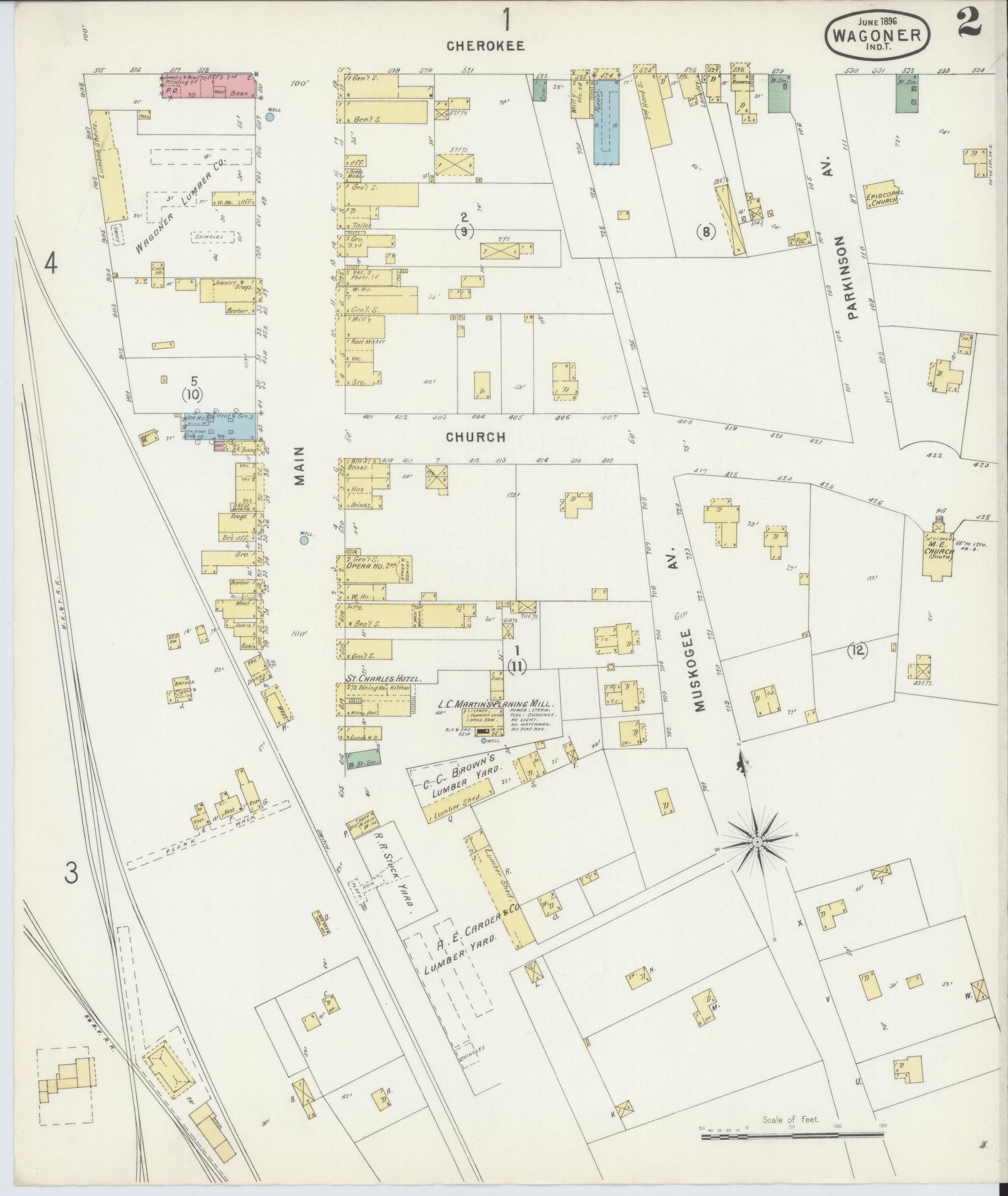 Sanborn Fire Insurance Map from Wagoner, Wagoner County, Oklahoma (1896), Sheet #0002 - Historic Sanborn Fire Insurance Map Print, vintage old map wall art, antique decor, genealogy gift, Oklahoma Oklahoma map