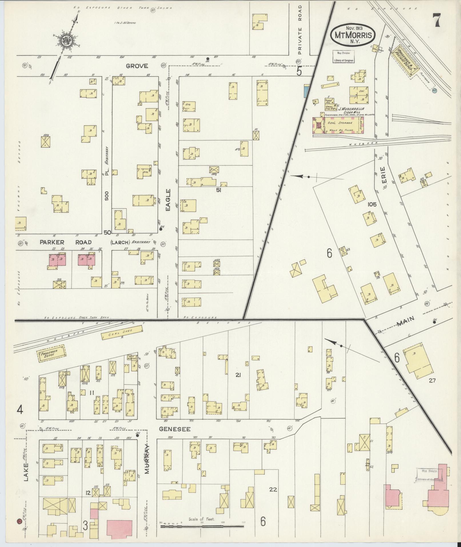 Sanborn Fire Insurance Map from Mount Morris, Livingston County, New York (1913), Sheet #0007 - Complete Map Set gallery image, historic Sanborn map, vintage wall art, New York New York