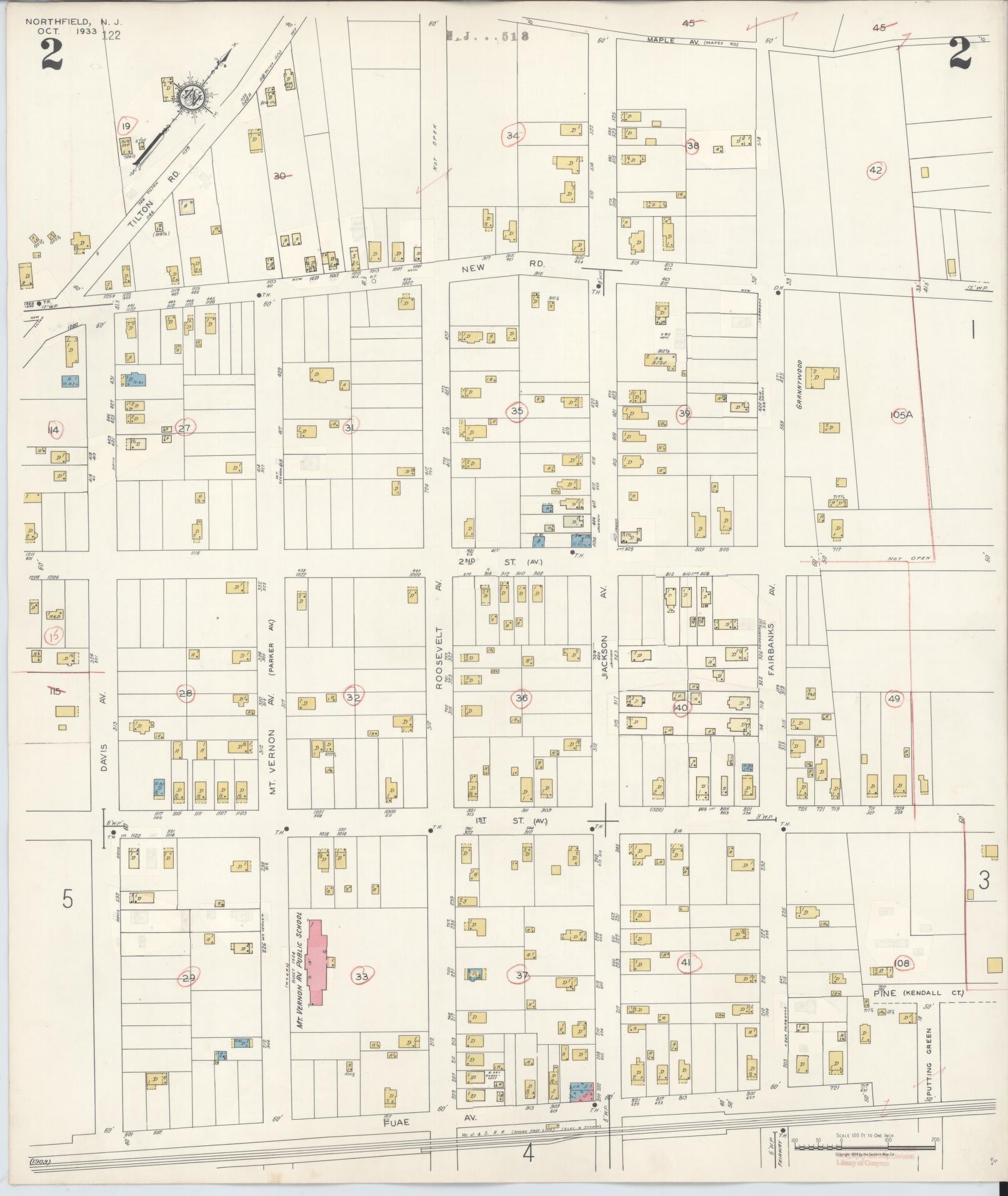 Sanborn Fire Insurance Map from Northfield, Atlantic County, New Jersey (1942), Sheet #0002 - Complete Map Set gallery image, historic Sanborn map, vintage wall art, New Jersey New Jersey