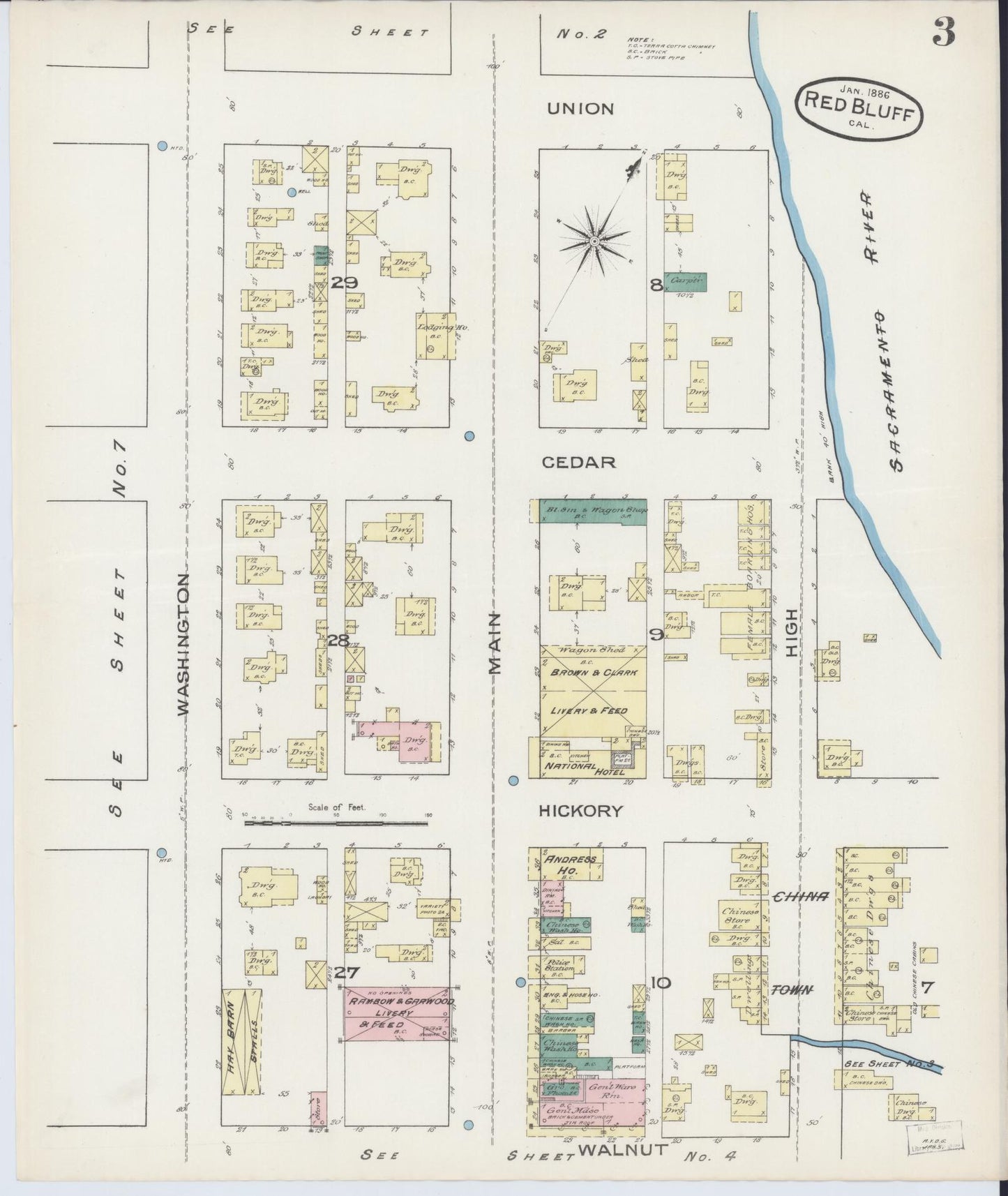 Sanborn Fire Insurance Map from Red Bluff, Tehama County, California (1886), Sheet #0003 - Complete Map Set gallery image, historic Sanborn map, vintage wall art, California California