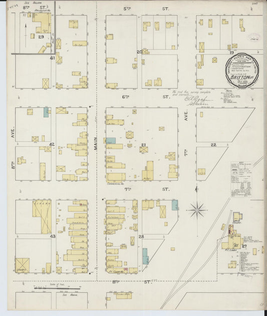 Sanborn Fire Insurance Map from Britton, Marshall County, South Dakota (1893), Sheet #0001 - Historic Sanborn Fire Insurance Map Print, vintage old map wall art, antique decor, genealogy gift, South Dakota South Dakota map