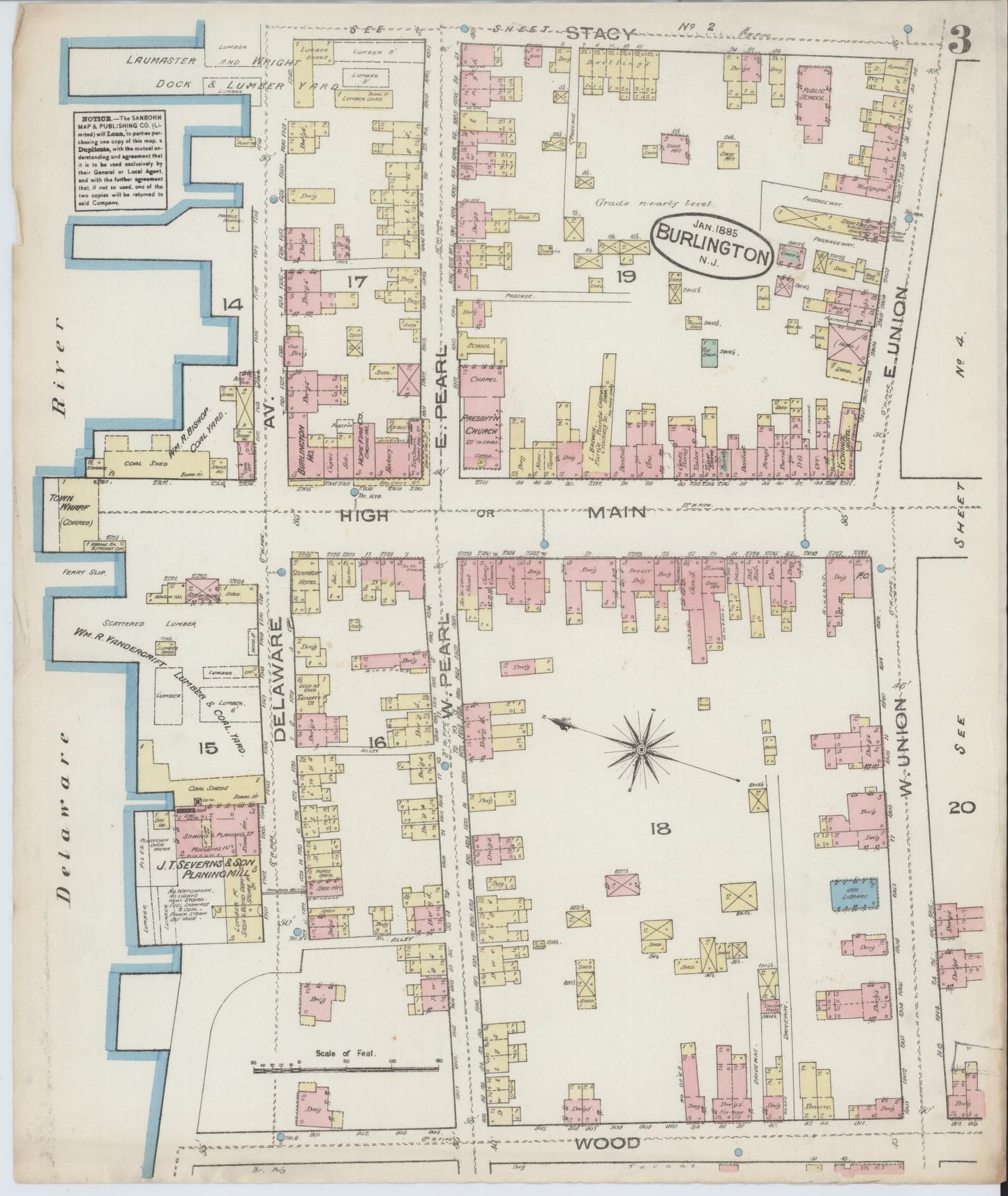 Sanborn Fire Insurance Map from Burlington, Burlington County, New Jersey (1885), Sheet #0003 - Complete Map Set gallery image, historic Sanborn map, vintage wall art, New Jersey New Jersey