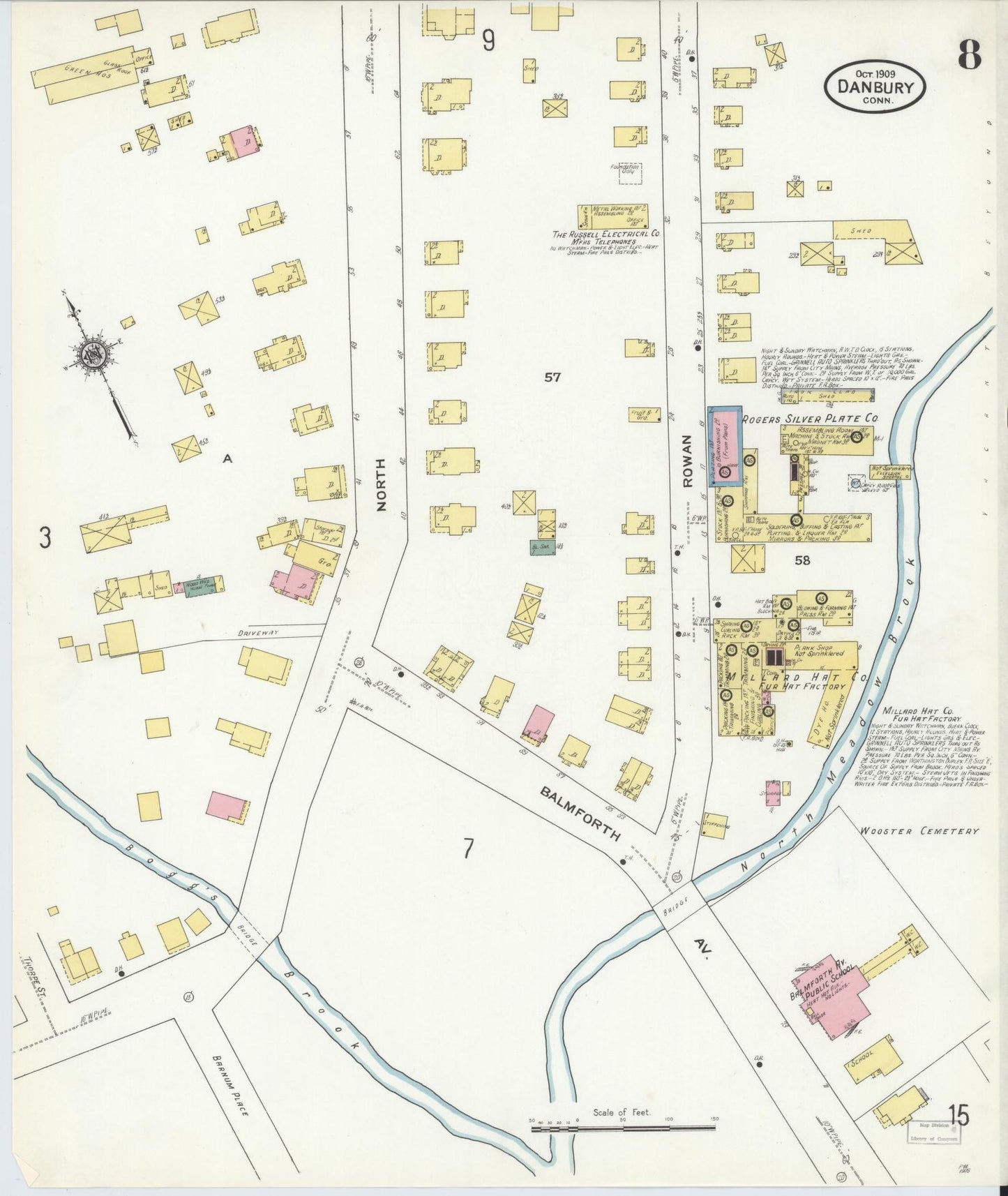 Sanborn Fire Insurance Map from Danbury, Fairfield County, Connecticut (1909), Sheet #0008 - Complete Map Set gallery image, historic Sanborn map, vintage wall art, Connecticut Connecticut