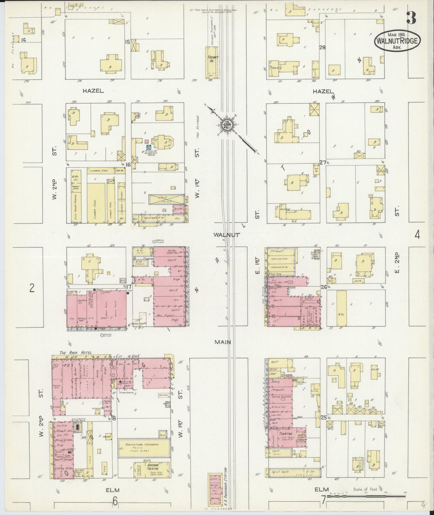 Sanborn Fire Insurance Map from Walnut Ridge, Lawrence County, Arkansas (1914), Sheet #0003 - Historic Sanborn Fire Insurance Map Print, vintage old map wall art, antique decor, genealogy gift, Arkansas Arkansas map