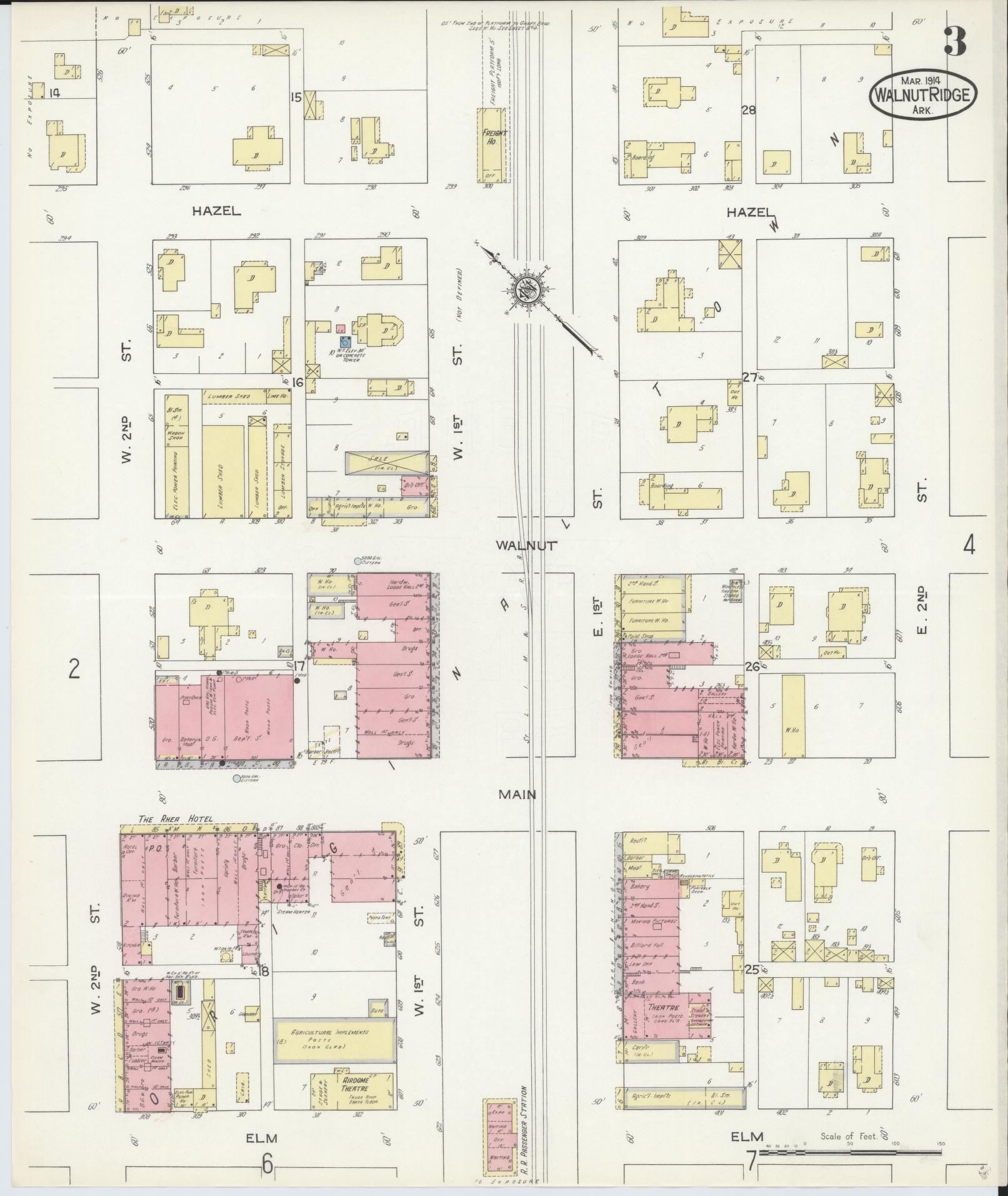 Sanborn Fire Insurance Map from Walnut Ridge, Lawrence County, Arkansas (1914), Sheet #0003 - Historic Sanborn Fire Insurance Map Print, vintage old map wall art, antique decor, genealogy gift, Arkansas Arkansas map
