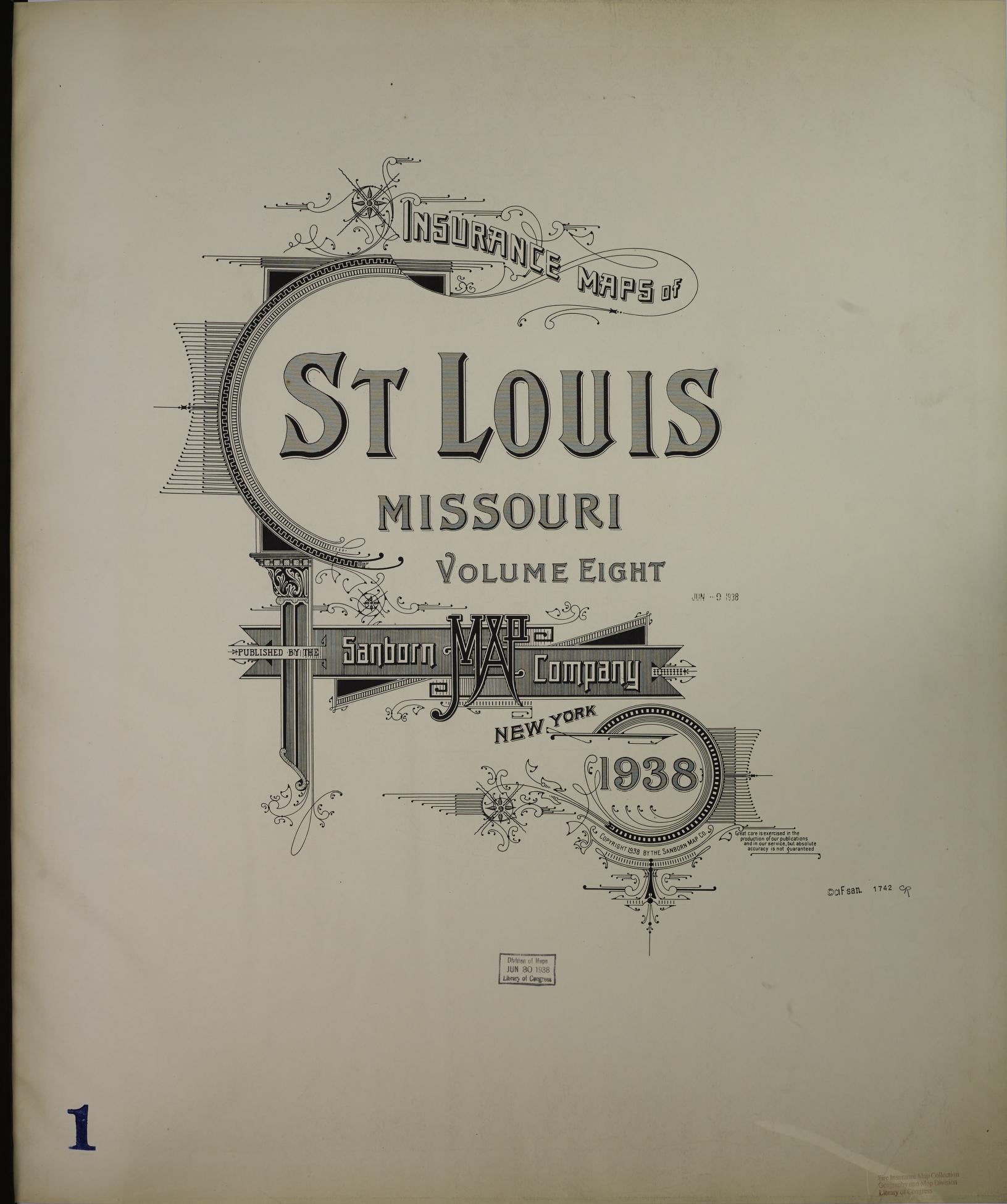 Sanborn Fire Insurance Map from Saint Louis, Independent City, Missouri (1938), Sheet #0001 - Complete Map Set gallery image, historic Sanborn map, vintage wall art, Missouri Missouri