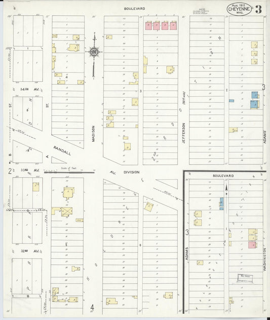 Sanborn Fire Insurance Map from Cheyenne, Laramie County, Wyoming (1912), Sheet #0003 - Historic Sanborn Fire Insurance Map Print, vintage old map wall art, antique decor, genealogy gift, Wyoming Wyoming map