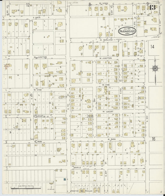 Sanborn Fire Insurance Map from Paragould, Greene County, Arkansas (1914), Sheet #0013 - Historic Sanborn Fire Insurance Map Print, vintage old map wall art, antique decor, genealogy gift, Arkansas Arkansas map
