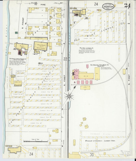 Sanborn Fire Insurance Map from Ironton, Lawrence County, Ohio (1909), Sheet #0024 - Historic Sanborn Fire Insurance Map Print, vintage old map wall art, antique decor, genealogy gift, Ohio Ohio map