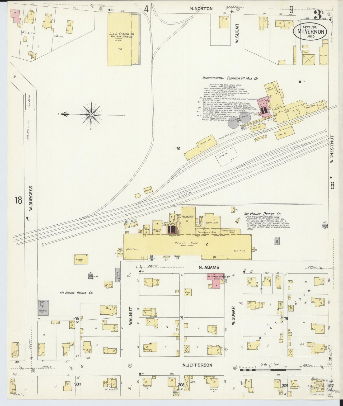 Sanborn Fire Insurance Map from Mount Vernon, Knox County, Ohio (1907), Sheet #0003 - Complete Map Set gallery image, historic Sanborn map, vintage wall art, Ohio Ohio