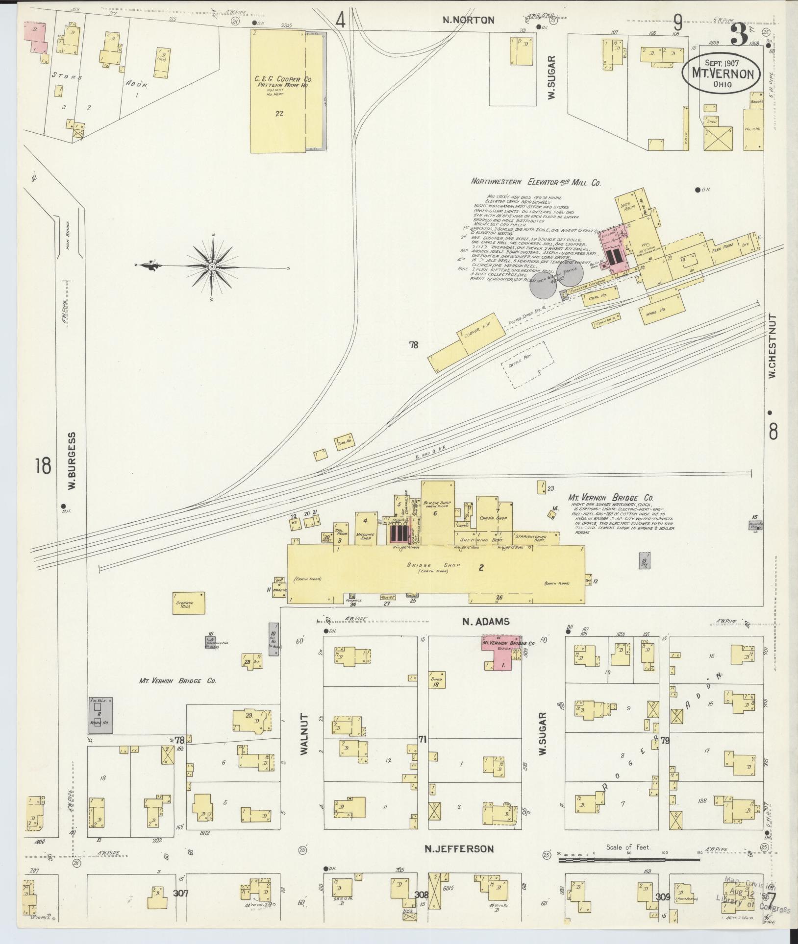 Sanborn Fire Insurance Map from Mount Vernon, Knox County, Ohio (1907), Sheet #0003 - Complete Map Set gallery image, historic Sanborn map, vintage wall art, Ohio Ohio