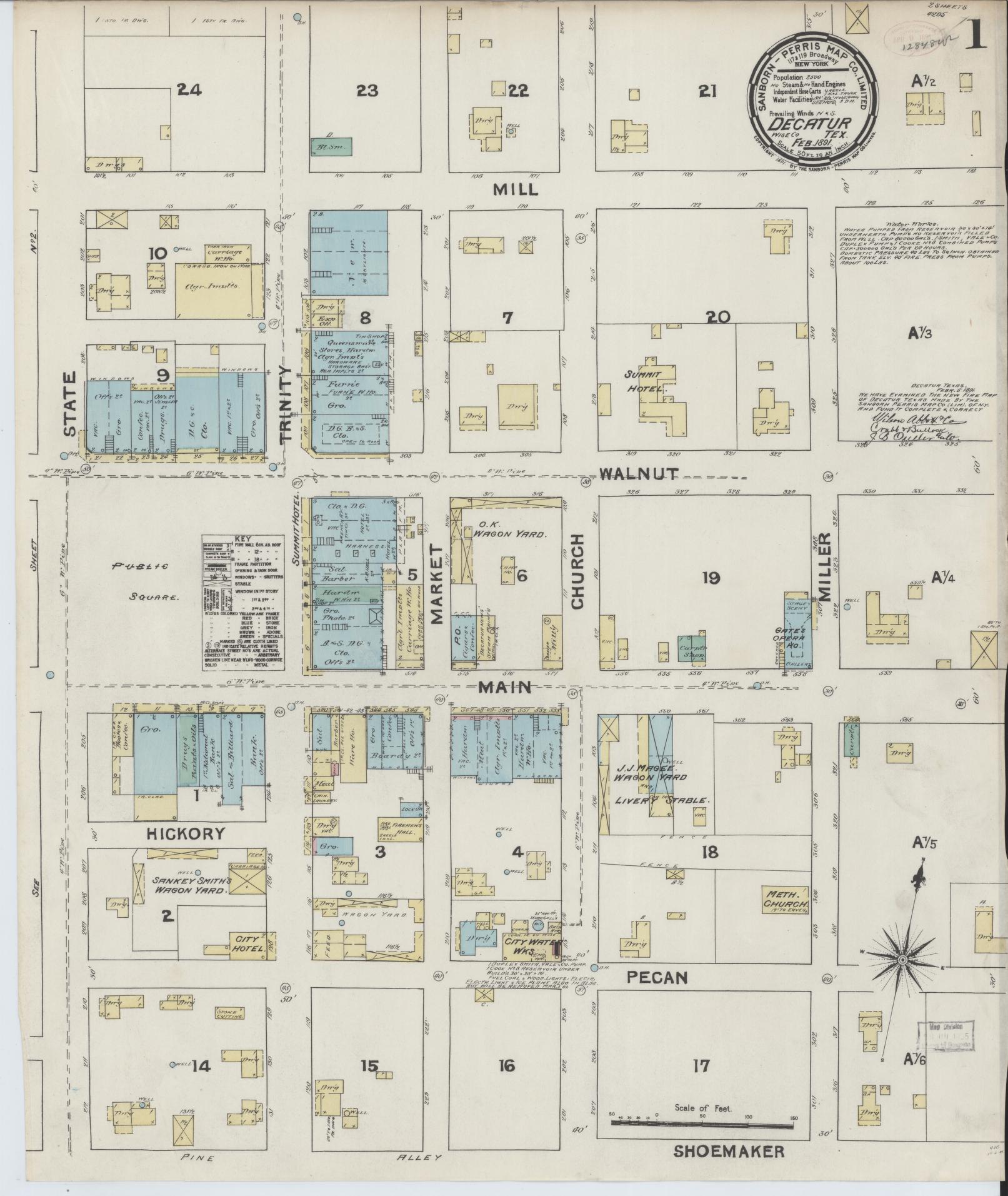 Sanborn Fire Insurance Map from Decatur, Wise County, Texas. (1891) – Historic Sanborn Fire Insurance Map Print