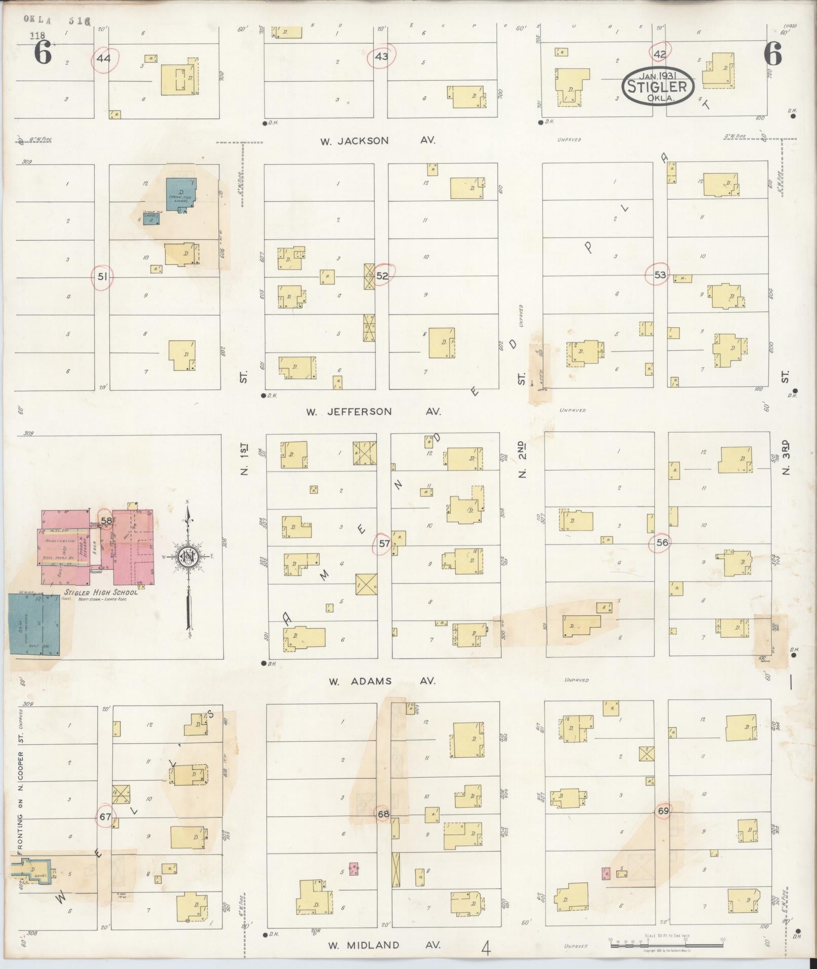Sanborn Fire Insurance Map from Stigler, Haskell County, Oklahoma (1941), Sheet #0006 - Complete Map Set gallery image, historic Sanborn map, vintage wall art, Oklahoma Oklahoma