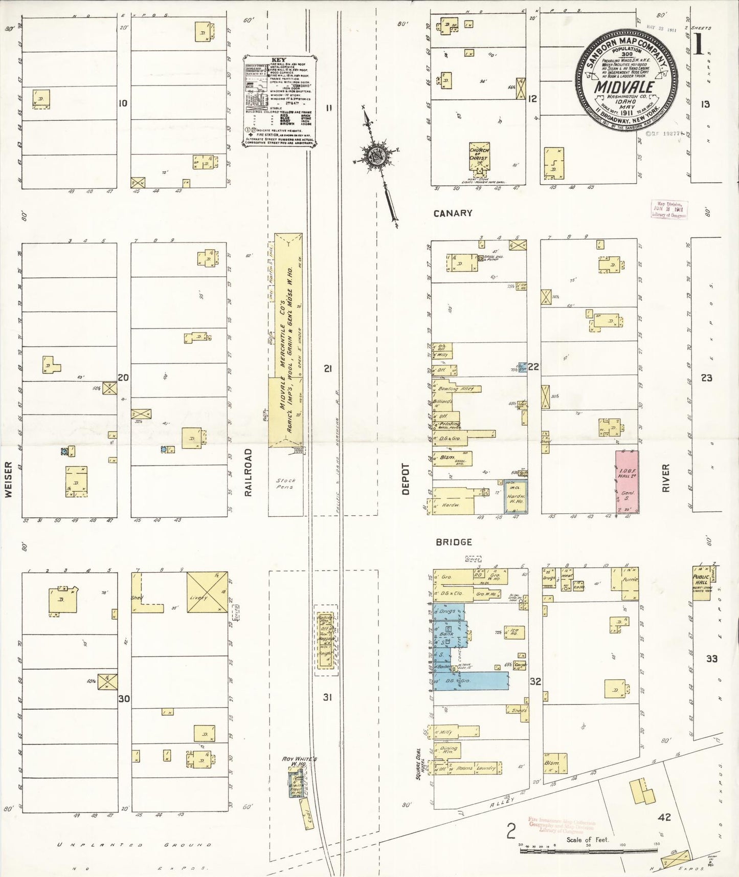 Sanborn Fire Insurance Map from Midvale, Washington County, Idaho (1911), Sheet #0001 - Complete Map Set gallery image, historic Sanborn map, vintage wall art, Idaho Idaho
