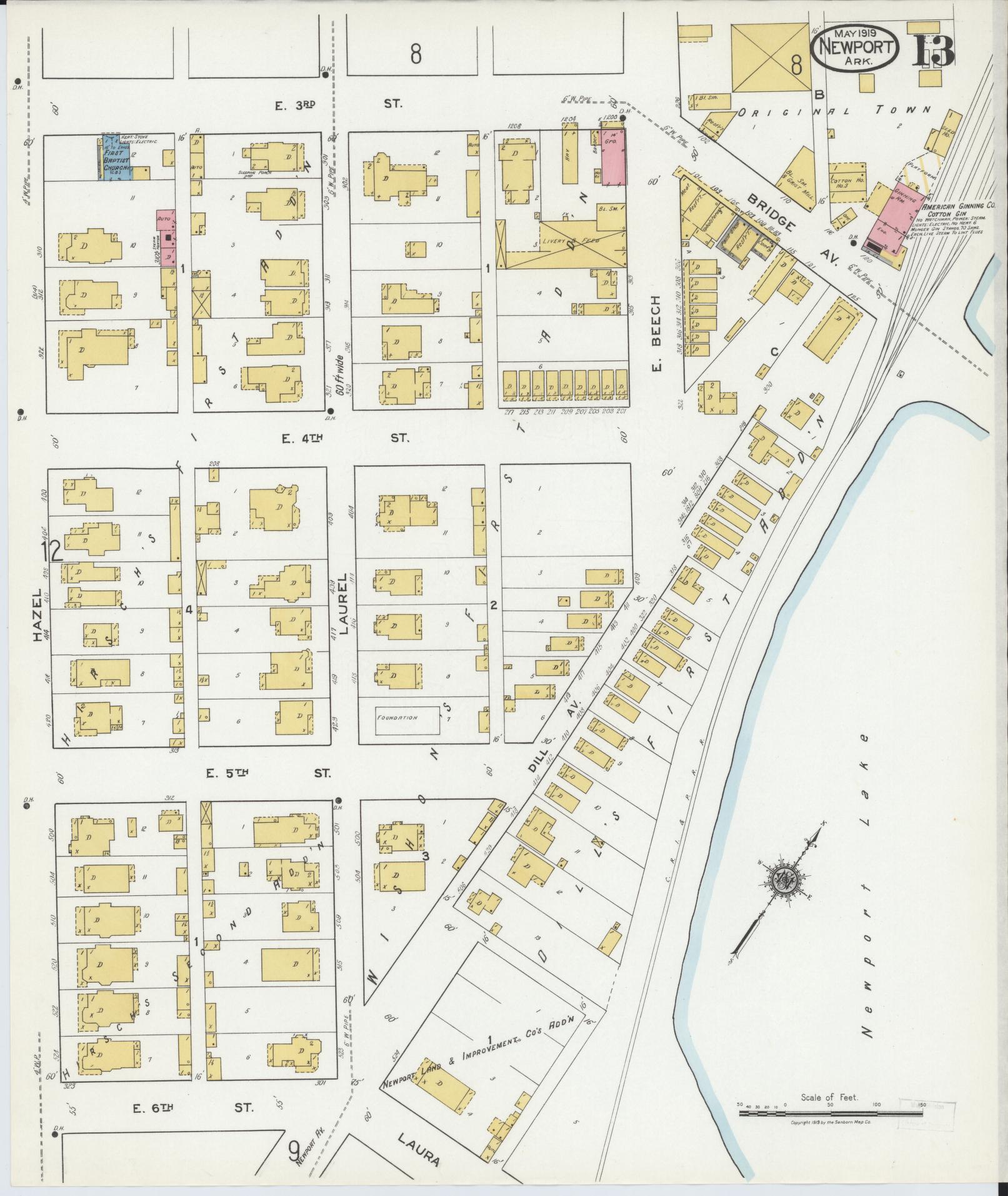 Sanborn Fire Insurance Map from Newport, Jackson County, Arkansas (1919), Sheet #0013 - Historic Sanborn Fire Insurance Map Print, vintage old map wall art, antique decor, genealogy gift, Arkansas Arkansas map