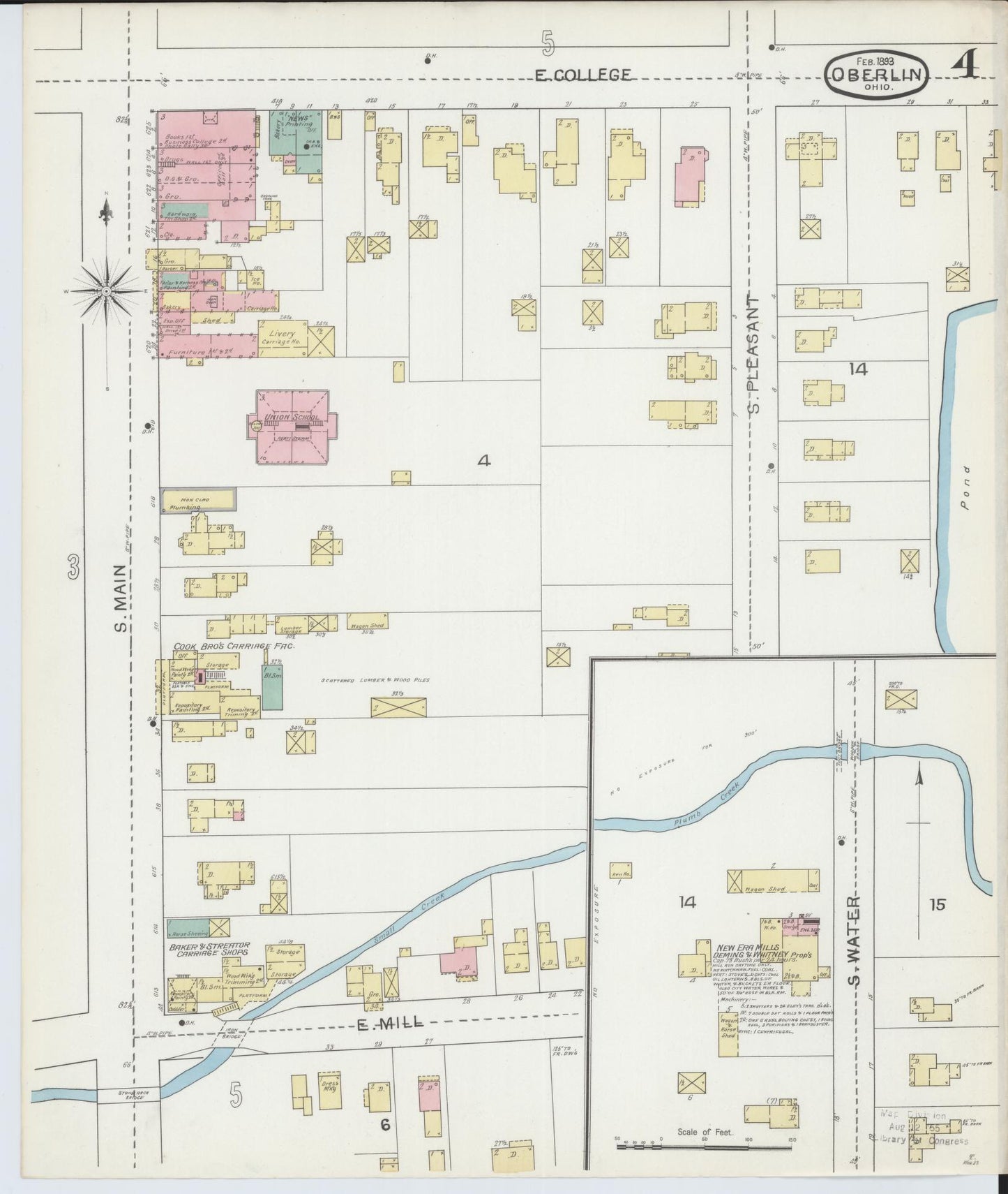 Sanborn Fire Insurance Map from Oberlin, Lorain County, Ohio (1893), Sheet #0004 - Complete Map Set gallery image, historic Sanborn map, vintage wall art, Ohio Ohio